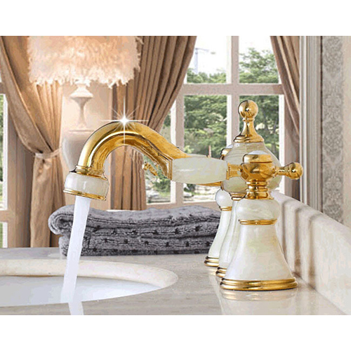 Amasra Double Handle Golden Widespread Bathroom Basin Sink Faucet Mixer Tap
